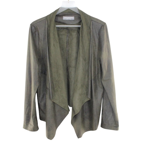 bagatelle Sweaters - Bagatelle Faux Suede Open Front Cardigan Olive Green Draped Jacket XL